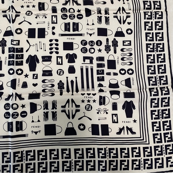 Fendi black white logo print Silk - Picture 6 of 6